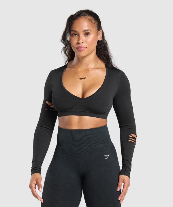 Gains Seamless Distressed Super Crop Top