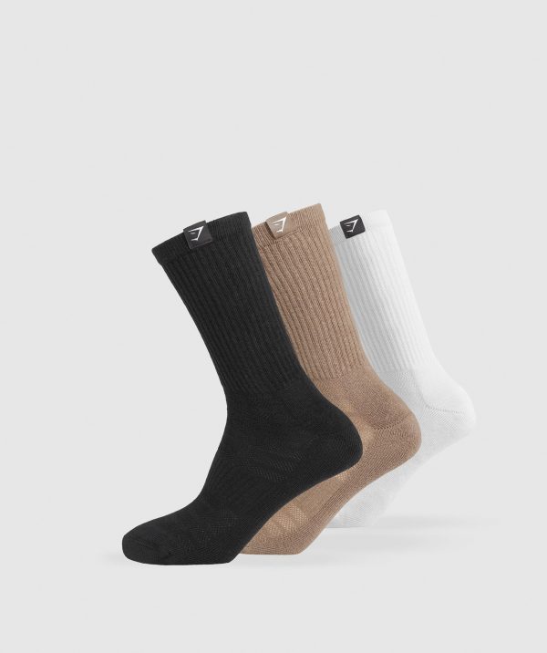 Woven Tab Crew Sock 3pk- White/Soul Brown/Black